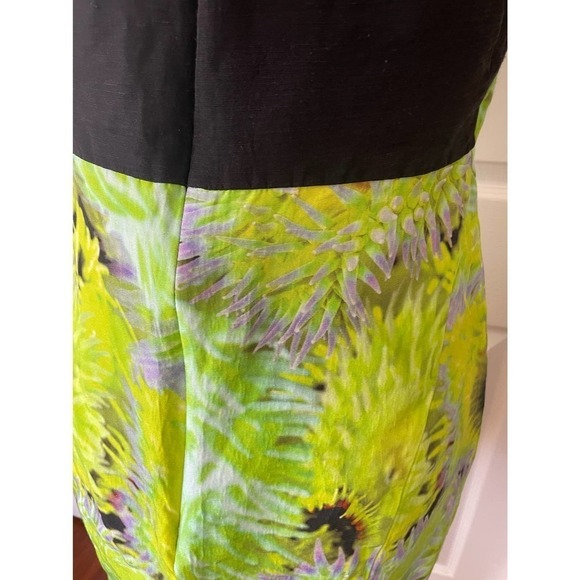 Tibi Athena Neon Green and Black Silk Linen Blend Floral Mini Dress, Size 4 🔴 - Picture 4 of 4